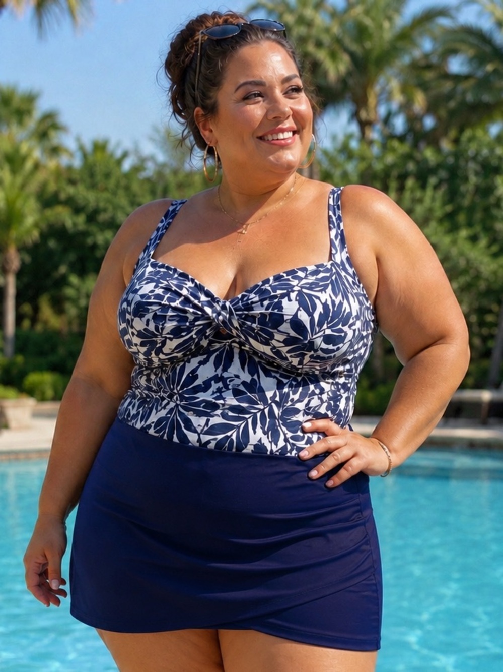 Navy Blue Swim Skirt Women’s Plus Size 3XL Petal Hem Summer Beach Vacation